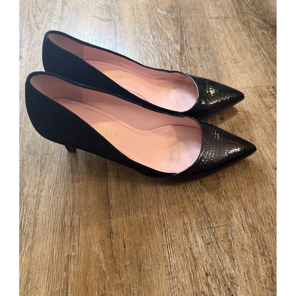 Shoes of Prey Black Suede Croc Embossed Patent Leather Pumps Heels Size 10
